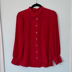 Loft Women’s Red Dressy Polyester Button-Up Blouse with Size PM